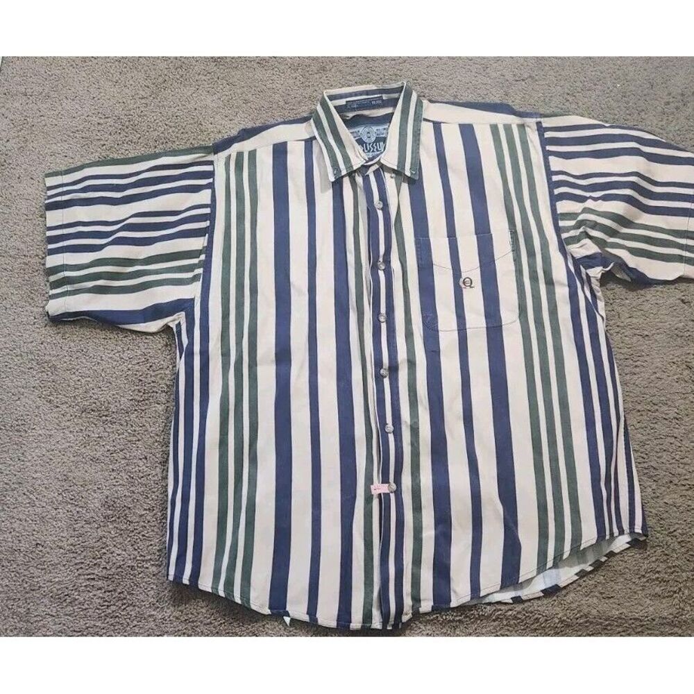 Vintage Coliseum Men's Shirt XXL‎ Black White Stripe Logo Heavy Button Down